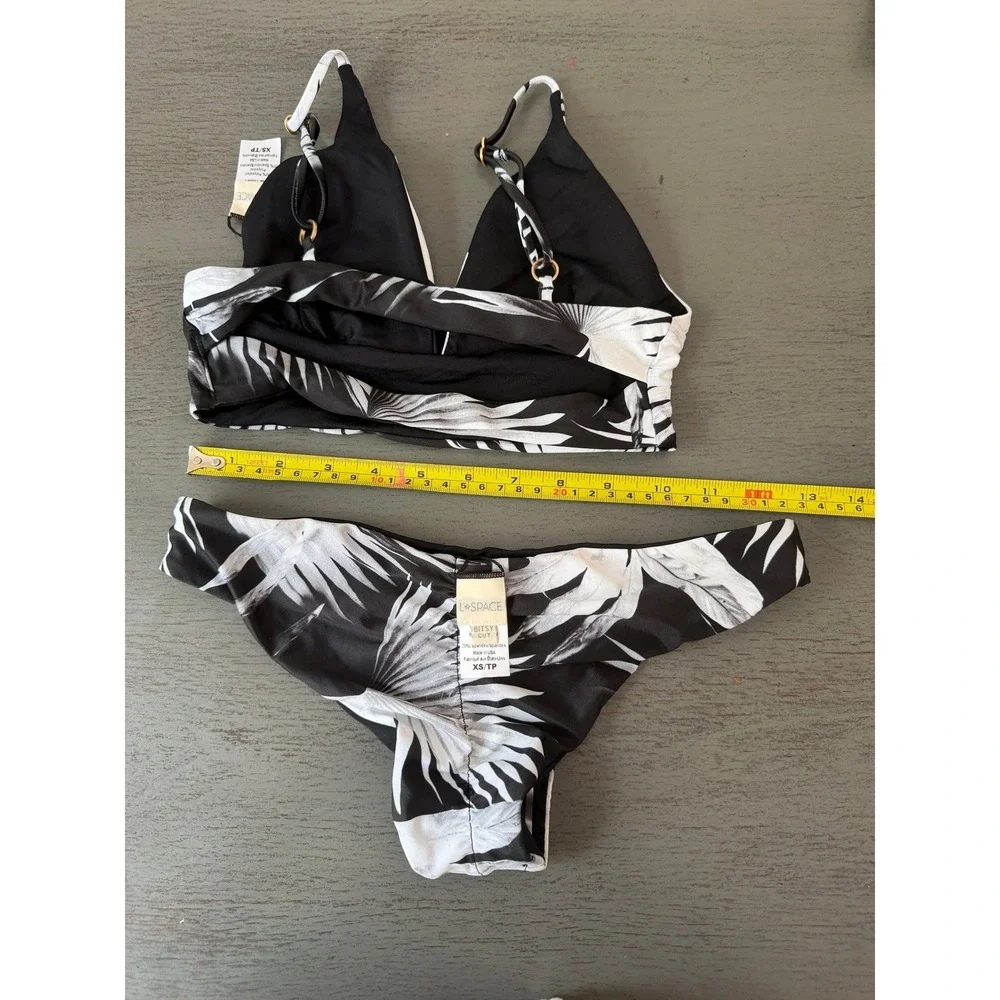L Space Zebra Print High Waisted Bikini Bottoms Black White XS Cheeky Swimwear